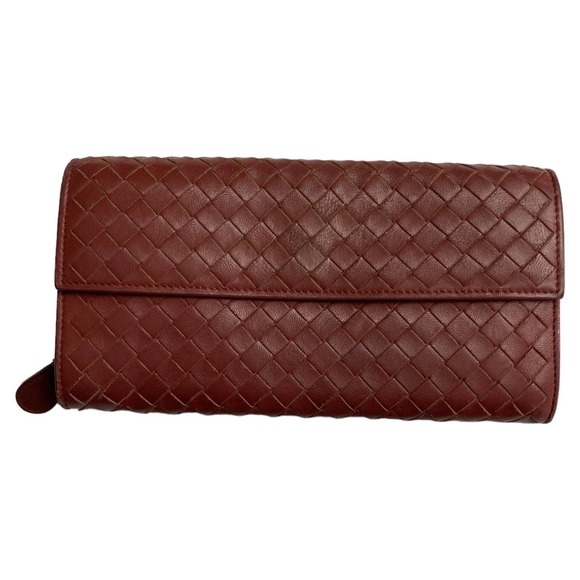 Bottega Veneta Handbags - Bottega Veneta Red Intrecciato Leather Flap Continental Wallet
